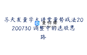 苏天发量学大讲堂量势战法20200730 调整中的选股思路