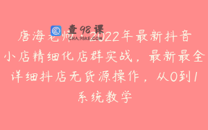唐海老师·2022年最新抖音小店精细化店群实战,最新最全详细抖店无货源操作,从0到1系统教学