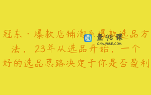冠东·爆款店铺淘系爆款选品方法,23年从选品开始,一个好的选品思路决定于你是否盈利