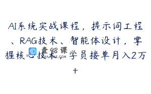 AI系统实战课程，提示词工程、RAG技术、智能体设计，掌握核心技术，学员接单月入2万+