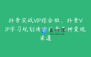 抖音实战VIP综合班，抖音VIP学习规划请晰抖音各种变现渠道