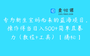 专为新生宝妈而来的蓝海项目，操作得当日入500+简单且暴力（教程+工具）【揭秘】