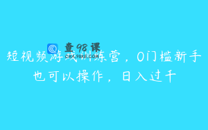 短视频游戏训练营，0门槛新手也可以操作，日入过千