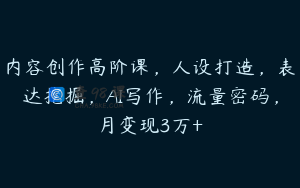 内容创作高阶课，人设打造，表达挖掘，AI写作，流量密码，月变现3万+