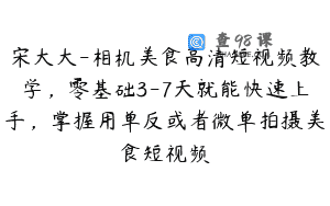 宋大大-相机美食高清短视频教学，零基础3-7天就能快速上手，掌握用单反或者微单拍摄美食短视频