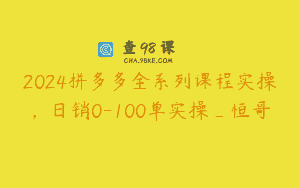 2024拼多多全系列课程实操，日销0-100单实操_恒哥