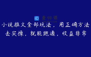 小说推文全部玩法，用正确方法去实操，就能跑通，收益非常