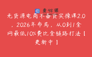无货源电商不备货实操课2.0，2026年布局，从0到1全网最低10%费比全链路打法【更新中】