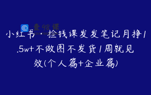 小红书·捡钱课发发笔记月挣1.5w+不做图不发货1周就见效(个人篇+企业篇)