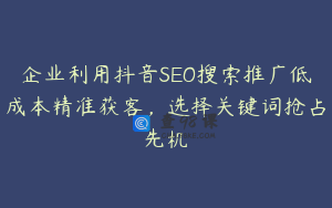 企业利用抖音SEO搜索推广低成本精准获客，选择关键词抢占先机