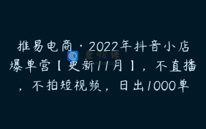 推易电商·2022年抖音小店爆单营【更新11月】，不直播，不拍短视频，日出1000单