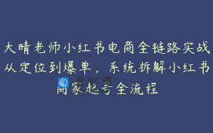 大晴老师小红书电商全链路实战从定位到爆单，系统拆解小红书商家起号全流程