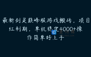最新剑灵巅峰服游戏搬砖，项目红利期，单机稳定4000+操作简单好上手