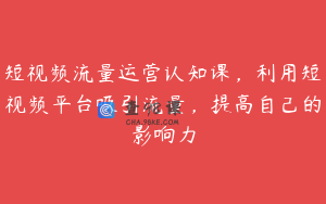 短视频流量运营认知课,利用短视频平台吸引流量,提高自己的影响力