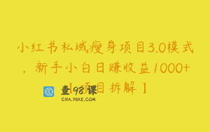 小红书私域瘦身项目3.0模式，新手小白日赚收益1000+【项目拆解】