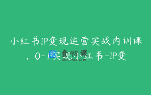 小红书IP变现运营实战内训课，0-1实现小红书-IP变