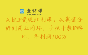 女性IP变现红利课：从赛道分析到商业闭环，手把手教IP孵化，年利润100万
