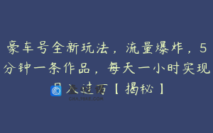 豪车号全新玩法，流量爆炸，5分钟一条作品，每天一小时实现月入过万【揭秘】