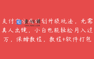 支付宝分成计划升级玩法，无需真人出镜，小白也能轻松月入过万，保姆教程，教程+软件打包