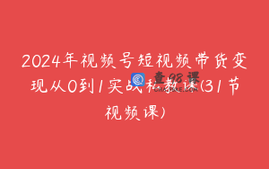2024年视频号短视频带货变现从0到1实战私教课(31节视频课)