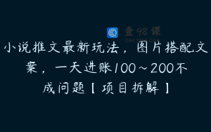 小说推文最新玩法，图片搭配文案，一天进账100～200不成问题【项目拆解】