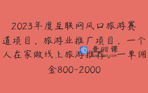 2023年度互联网风口旅游赛道项目，旅游业推广项目，一个人在家做线上旅游推荐，一单佣金800-2000