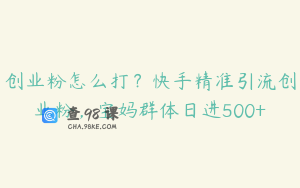 创业粉怎么打？快手精准引流创业粉，宝妈群体日进500+