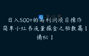 日入500+的高利润项目操作简单小红书流量掘金之胎教篇【揭秘】