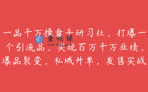 一品千万操盘手研习社，打爆一个引流品，实现百万千万业绩，爆品裂变，私域升单，发售实战