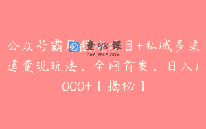 公众号霸屏截流项目+私域多渠道变现玩法，全网首发，日入1000+【揭秘】
