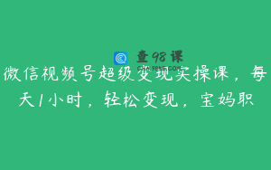 微信视频号超级变现实操课，每天1小时，轻松变现，宝妈职