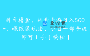 抖音撸金，抖音手游日入500+，喂饭级玩法，小白一部手机即可上手【揭秘】