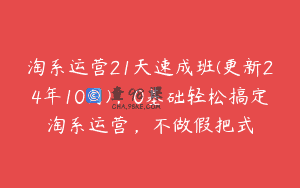 淘系运营21天速成班(更新24年10月)，0基础轻松搞定淘系运营，不做假把式
