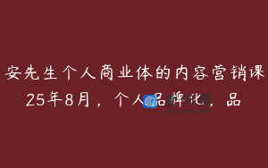 安先生个人商业体的内容营销课25年8月,个人品牌化,品