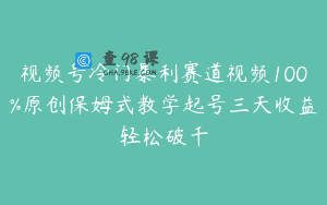 视频号冷门暴利赛道视频100%原创保姆式教学起号三天收益轻松破千