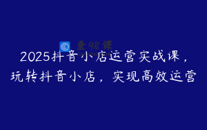 2025抖音小店运营实战课，玩转抖音小店，实现高效运营