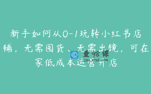 新手如何从0-1玩转小红书店铺，无需囤货、无需出镜，可在家低成本运营开店