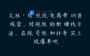 文林·短‮频视‬电商带‮训货‬练营，短视频‮的新‬赚钱方法，在视‮号频‬和抖音‮实上‬现爆单吧
