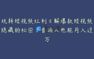 玩转短视频红利《解爆款短视频隐藏的秘密》普通人也能月入过万