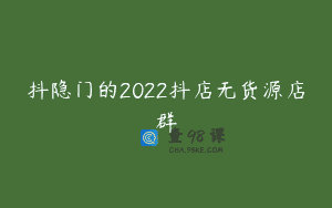 抖隐门的2022抖店无货源店群