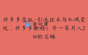 拼多多虚拟-引流技术与私域变现_拼多多教程：开一家月入2W的店铺