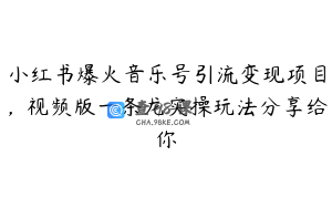 小红书爆火音乐号引流变现项目，视频版一条龙实操玩法分享给你