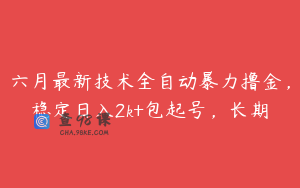 六月最新技术全自动暴力撸金，稳定日入2k+包起号，长期