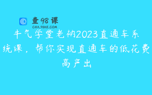 牛气学堂老衲2023直通车系统课,帮你实现直通车的低花费高产出