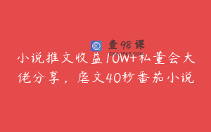 小说推文收益10W+私董会大佬分享，虐文40秒番茄小说