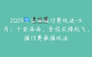 2025万金油强付费玩法-9月：干货满满，全程实操起飞，强付费最强玩法