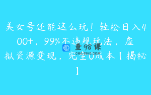 美女号还能这么玩！轻松日入400+，99%不违规玩法，虚拟资源变现，完全0成本【揭秘】