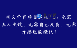 图文带货项目速成1.0：无需真人出镜，无需自己发货，无需开播也能赚钱！