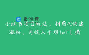小红书项目玩法，利用AI快速涨粉，月收入平均1w+【揭