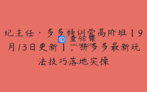 纪主任·多多特训营高阶班【9月13日更新】，拼多多最新玩法技巧落地实操